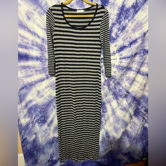 Calvin Klein Women’s Striped Flowy Maxi Dress Blue And Grey 3/4 Sleeve Size 6 - Picture 1 of 8